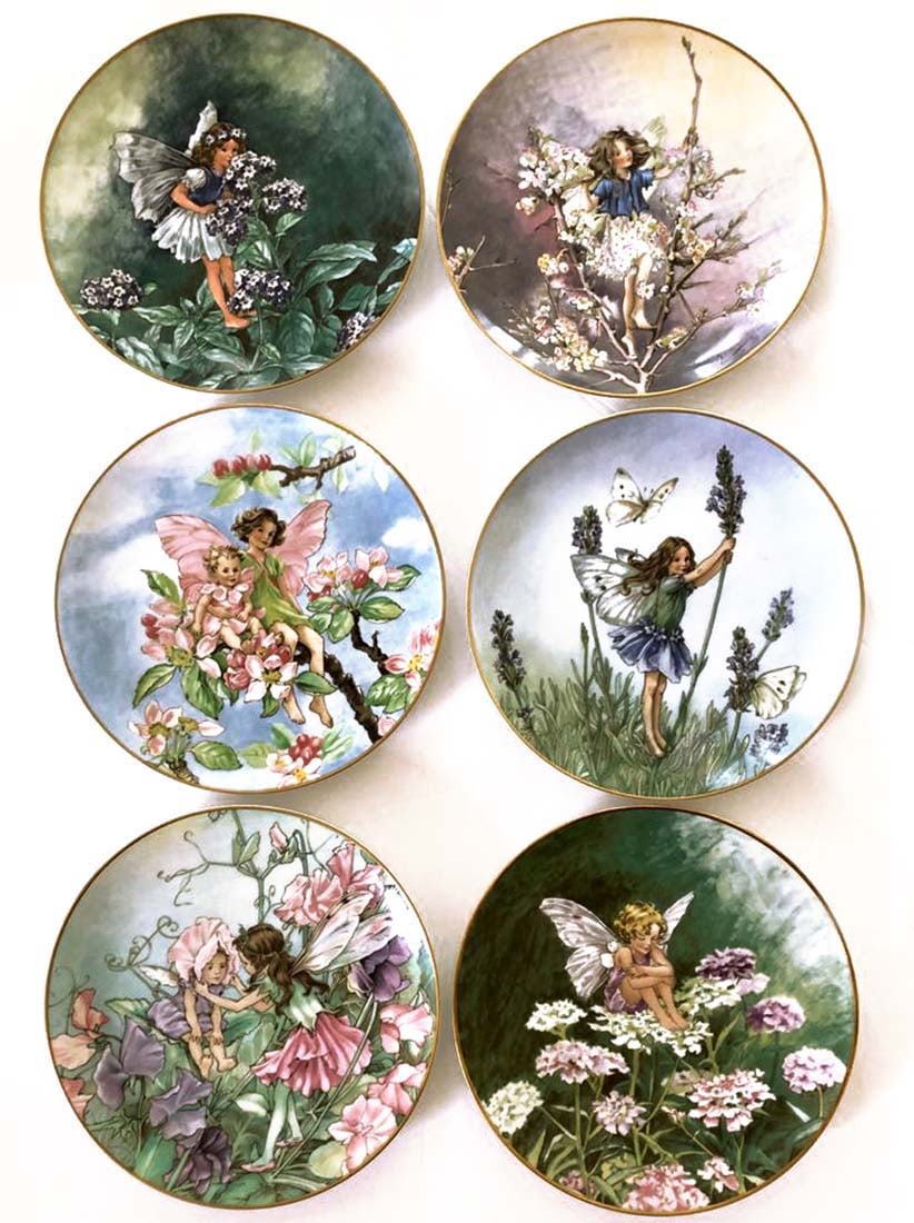 The Flower Fairies Collection, Heinrich Set of 6 Plates: The Flower Fairies Collection, German Heinrich Hand Painted porcelain Set of 6 Plates, Inspired by the works of Cicely Mary Baker. Limited Edition with serial numbers. D 7.75" (6 plates)