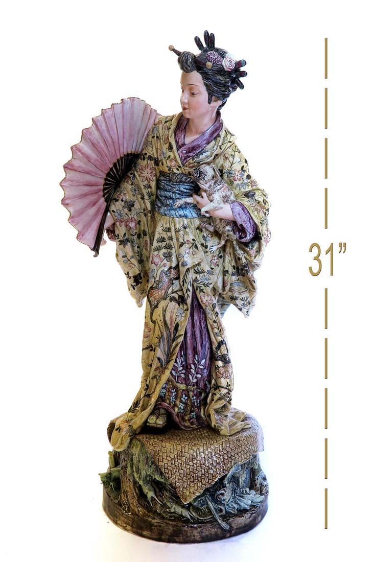 19th C Large Continental Figure of a Geisha with Pugdog (1 of 1)