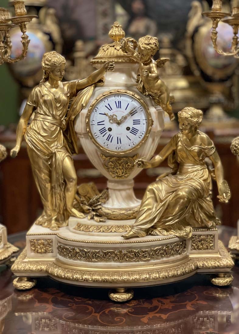 19th C. French Figural Bronze Marble Clock Set - 2