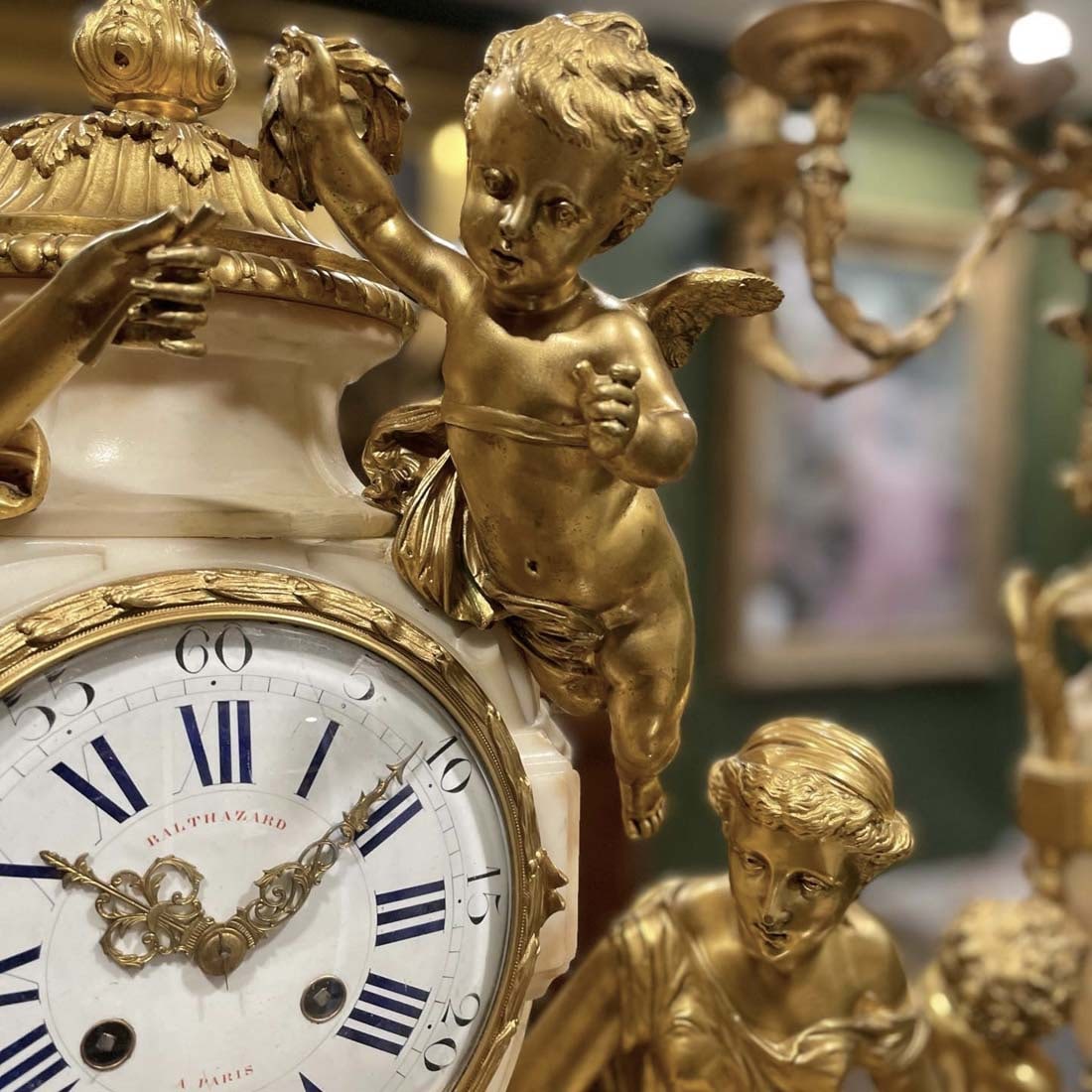 19th C. French Figural Bronze Marble Clock Set - 3