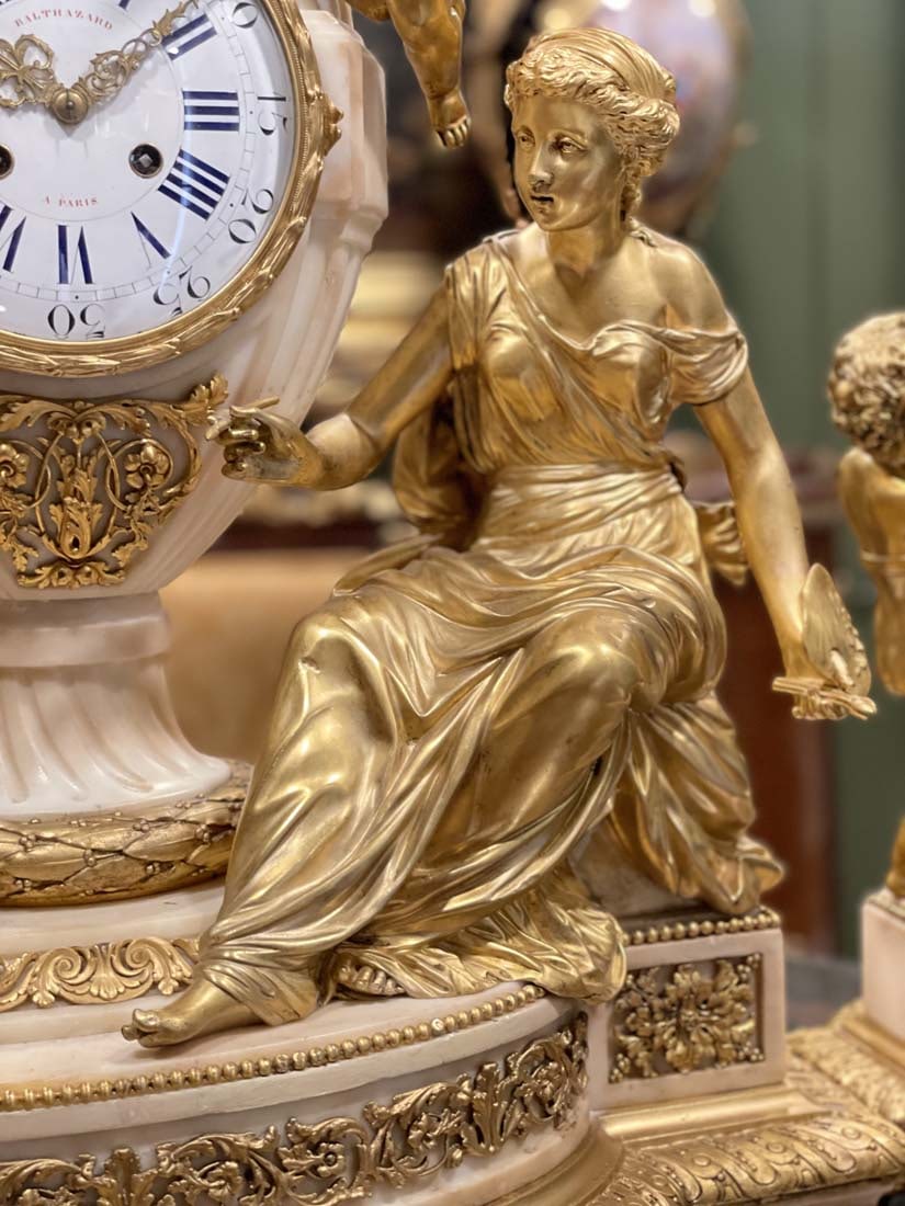 19th C. French Figural Bronze Marble Clock Set - 4