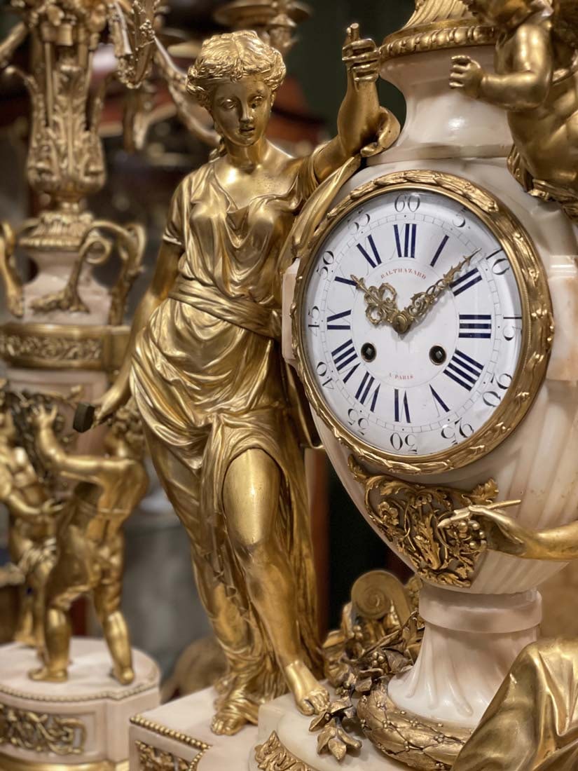 19th C. French Figural Bronze Marble Clock Set - 5