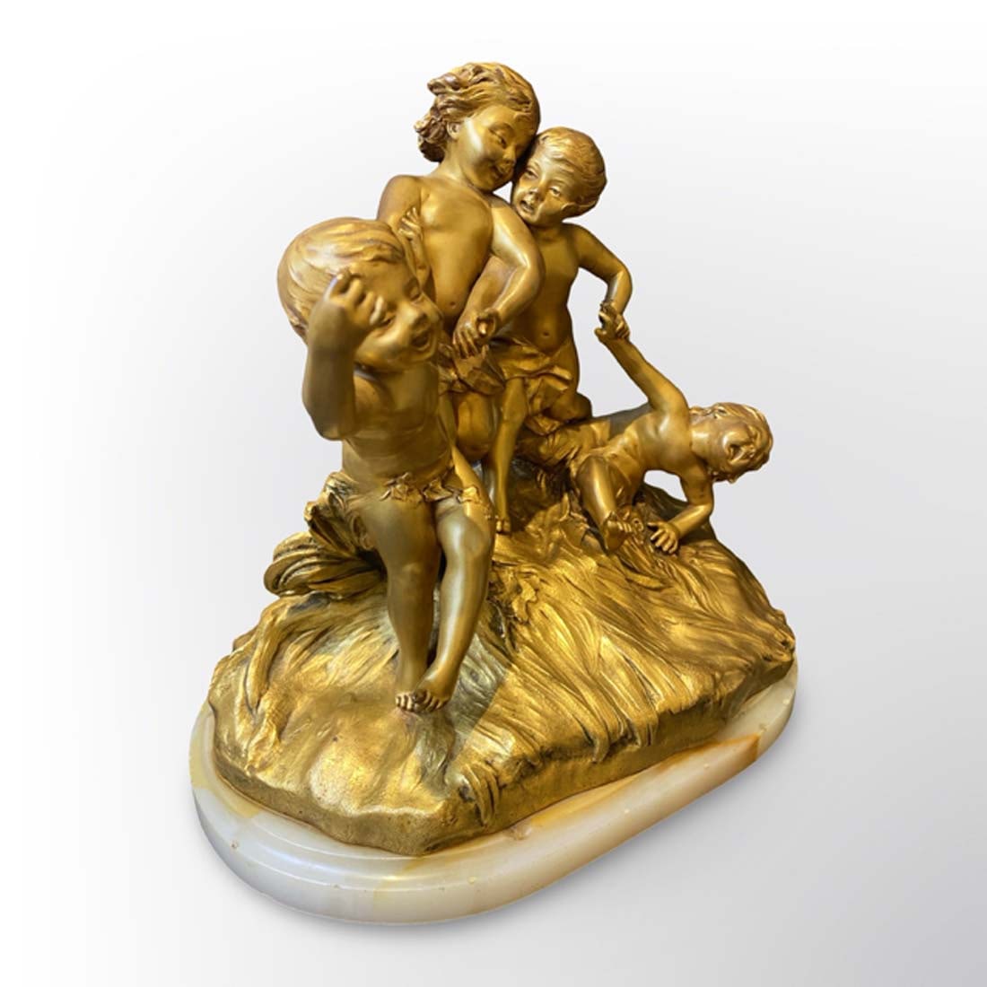 19th C. French Bronze Figurine Group Statue, Charlotte Monginot Signed - 2