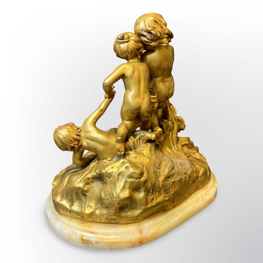 19th C. French Bronze Figurine Group Statue, Charlotte Monginot Signed - 4