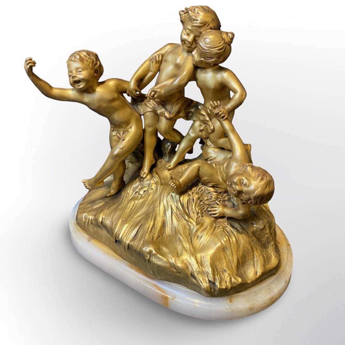 19th C. French Bronze Figurine Group Statue, Charlotte Monginot Signed - 5