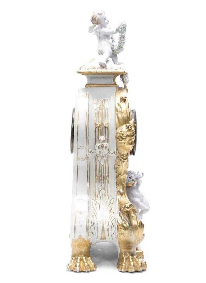 19th C. French Figural Porcelain & Gilt Mantel Clock - 2