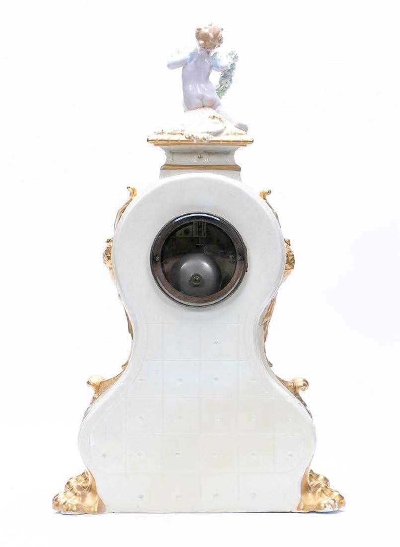 19th C. French Figural Porcelain & Gilt Mantel Clock - 3