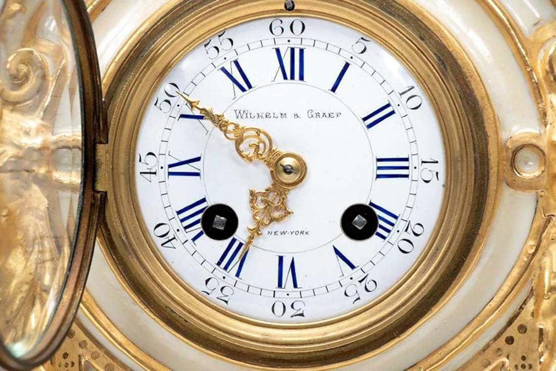 19th C. French Figural Porcelain & Gilt Mantel Clock - 4