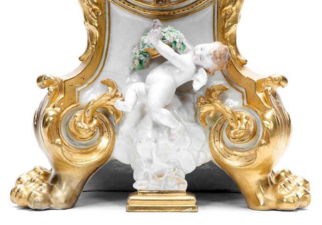 19th C. French Figural Porcelain & Gilt Mantel Clock - 5