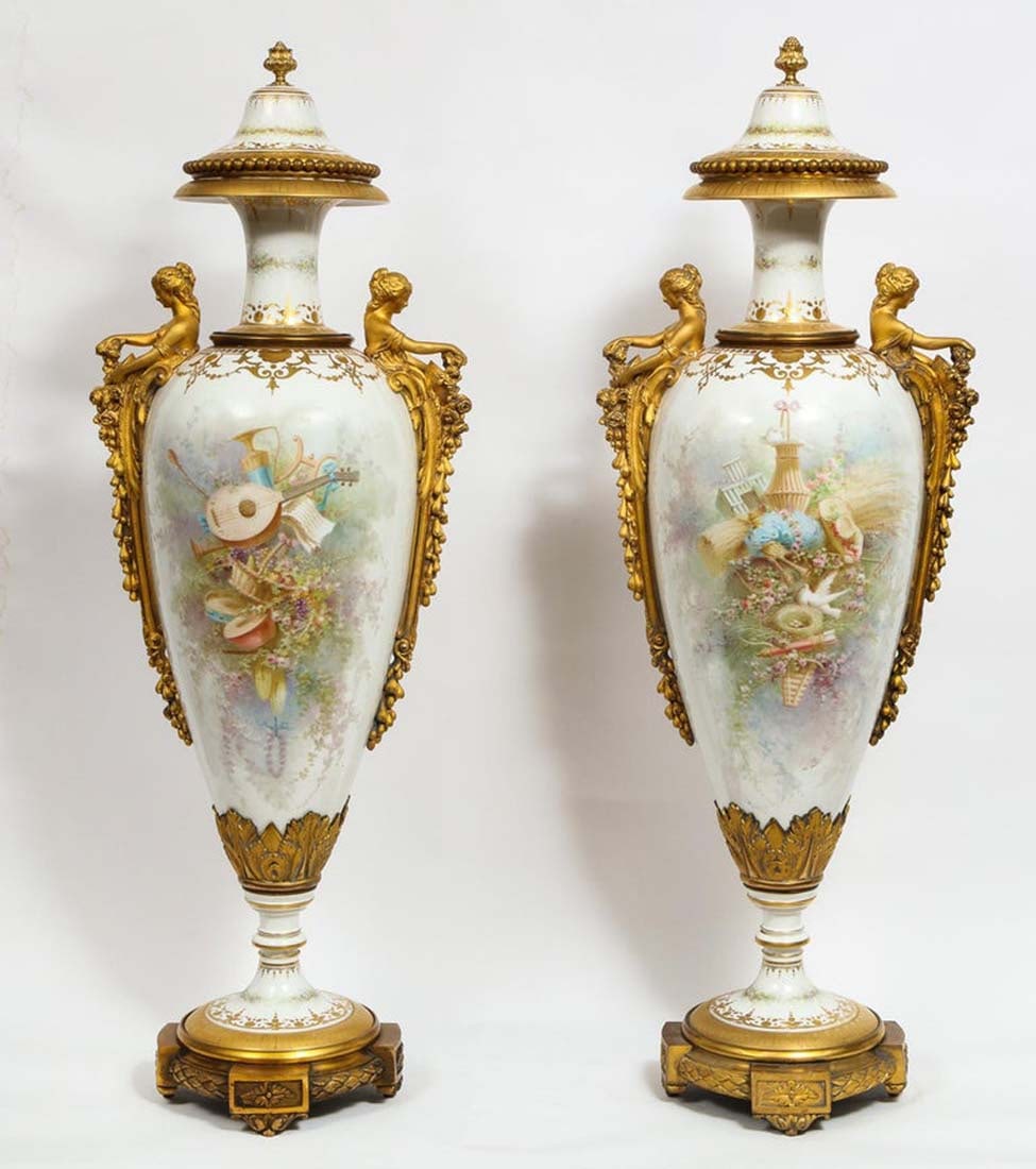 A Very Rare Pair of Gilt Figural Bronze Sevres Vases - 2