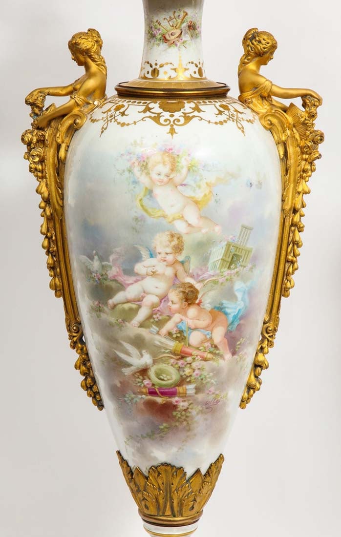 A Very Rare Pair of Gilt Figural Bronze Sevres Vases - 4