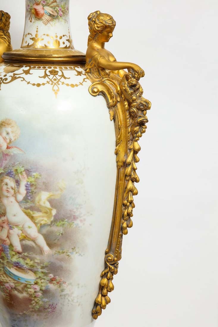 A Very Rare Pair of Gilt Figural Bronze Sevres Vases - 7