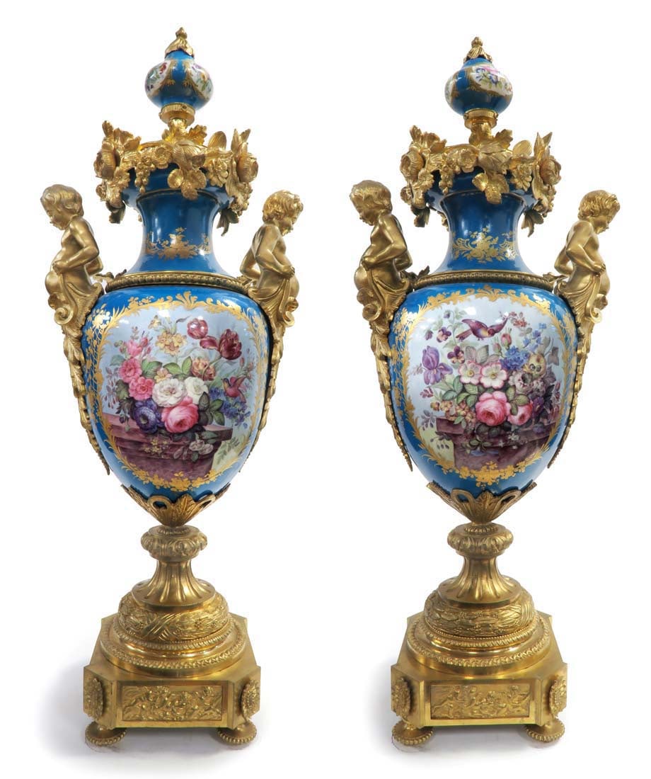 A Pair of Large 19th C. Sevres Hand Painted Bronze Figural Vases - 2