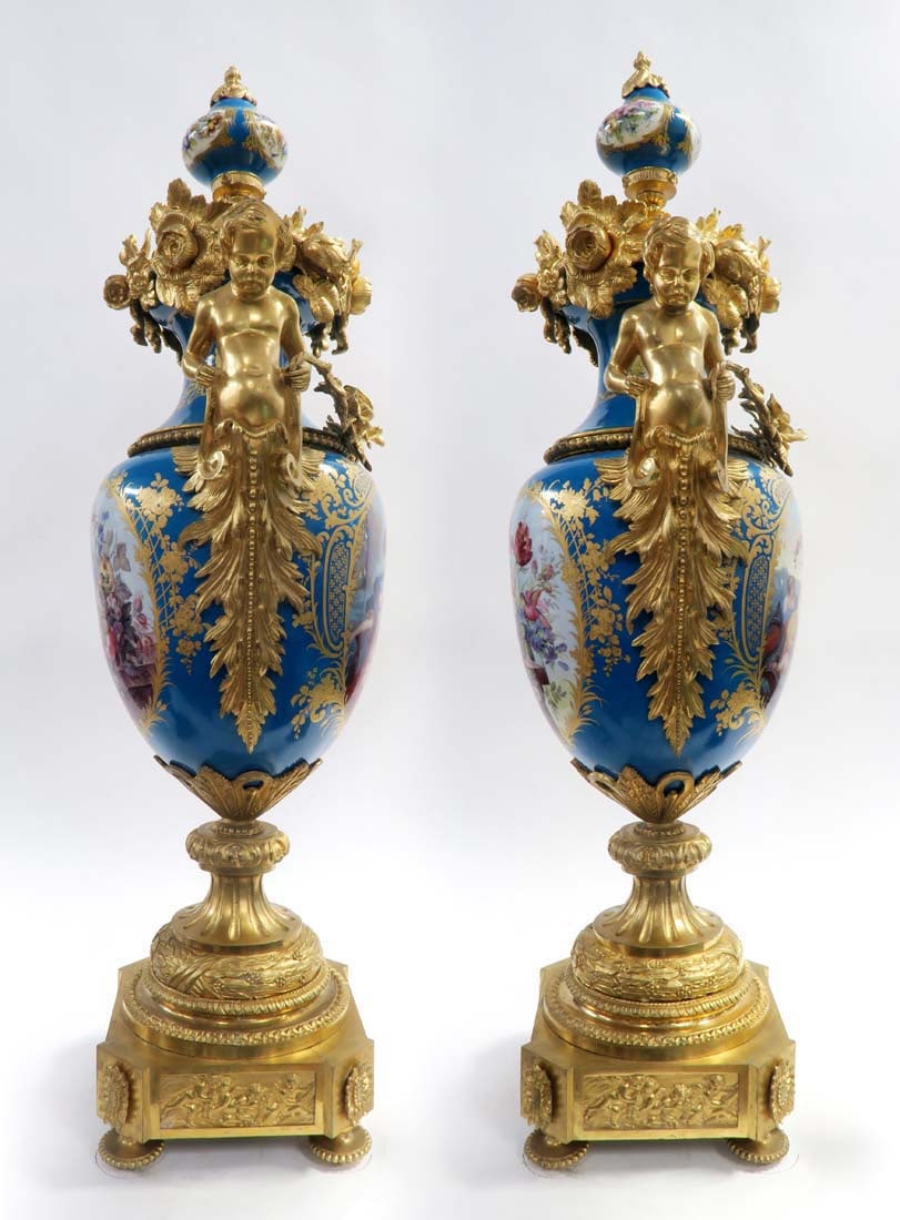 A Pair of Large 19th C. Sevres Hand Painted Bronze Figural Vases - 3