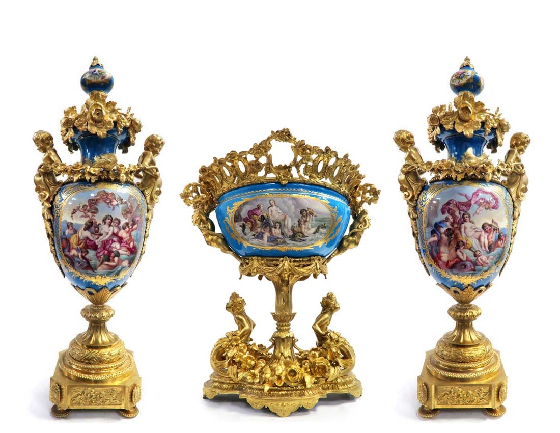A Pair of Large 19th C. Sevres Hand Painted Bronze Figural Vases - 7