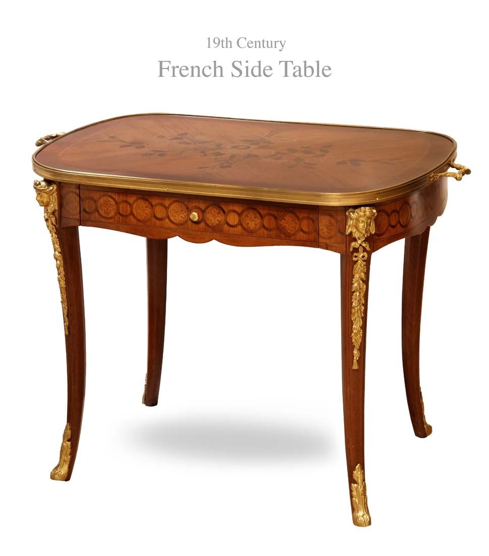 19th C. French Inlaid Figural Bronze Mounted Side Table (1 of 1)