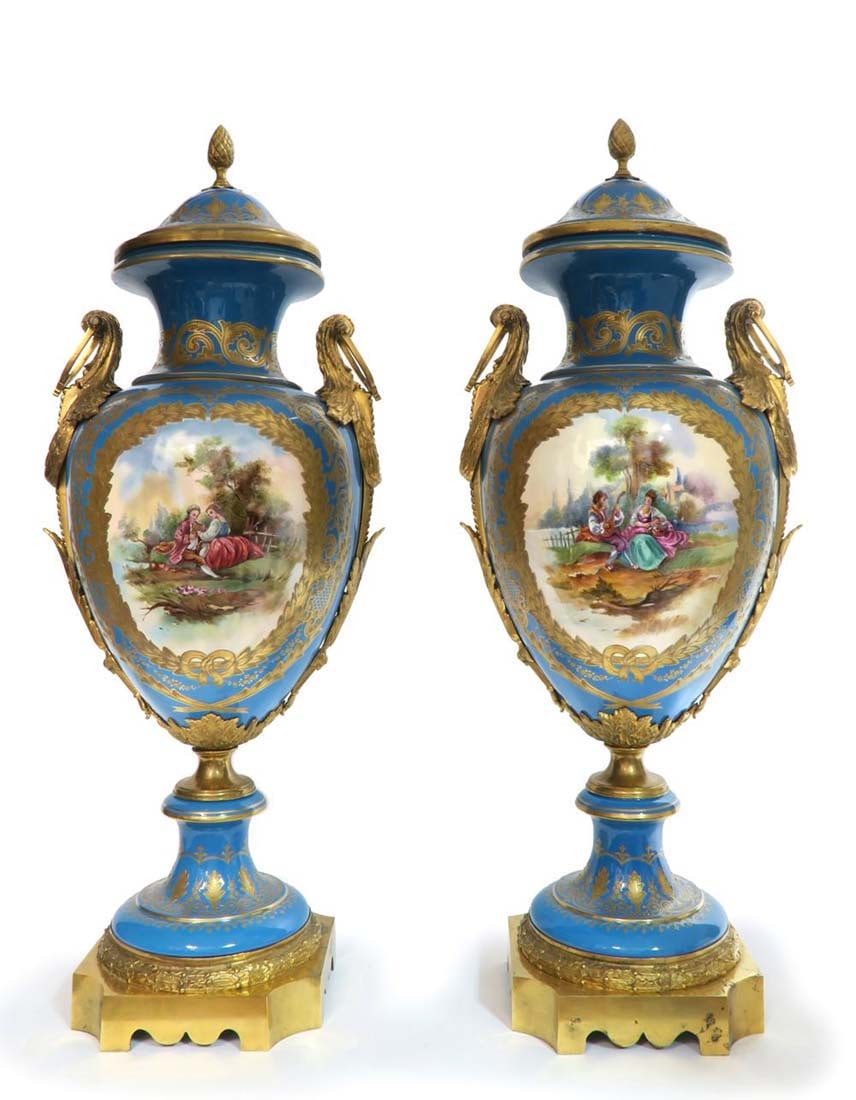 Monumental Pair of French Bronze Mounted Sevres Vases - 2