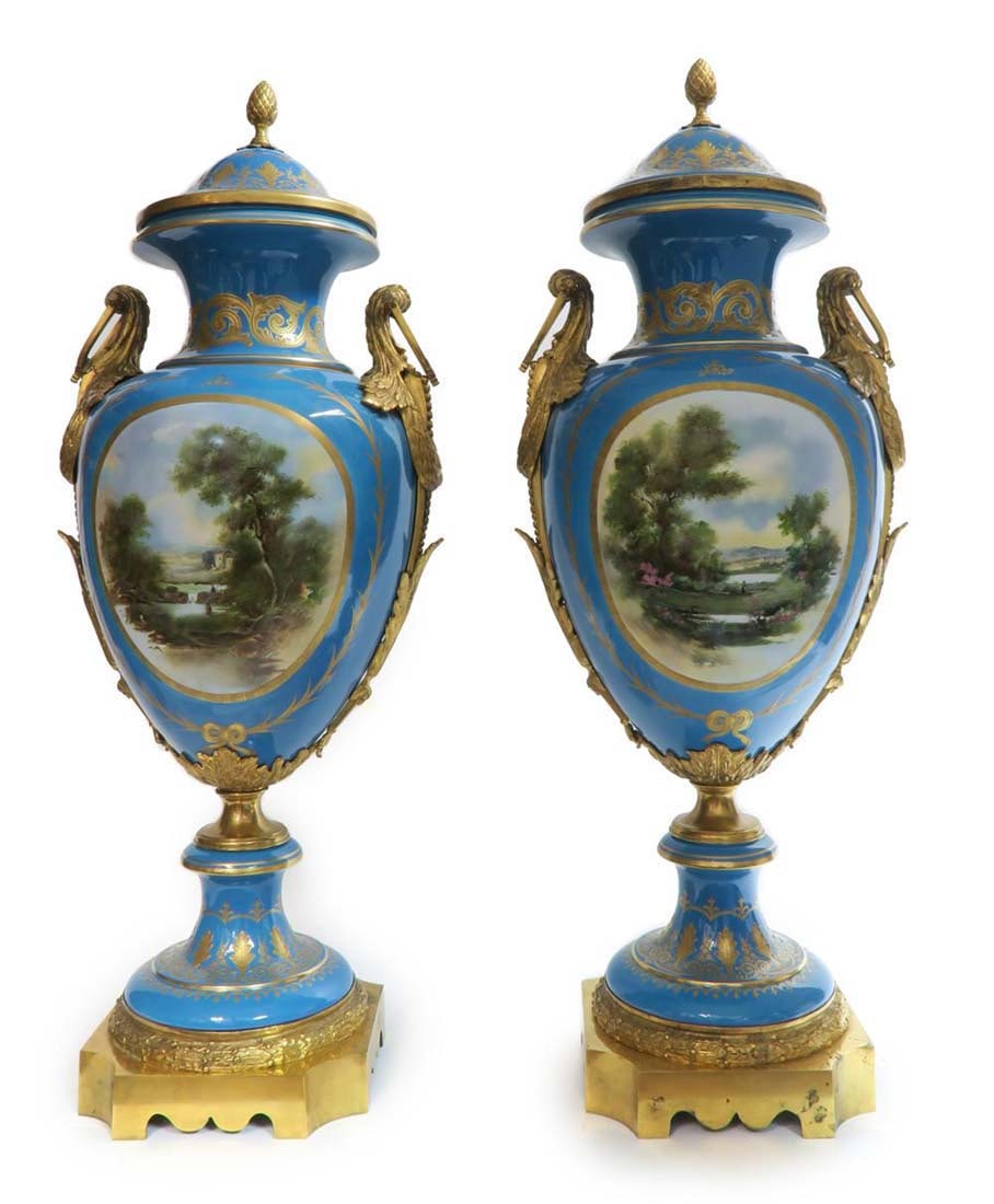 Monumental Pair of French Bronze Mounted Sevres Vases - 6