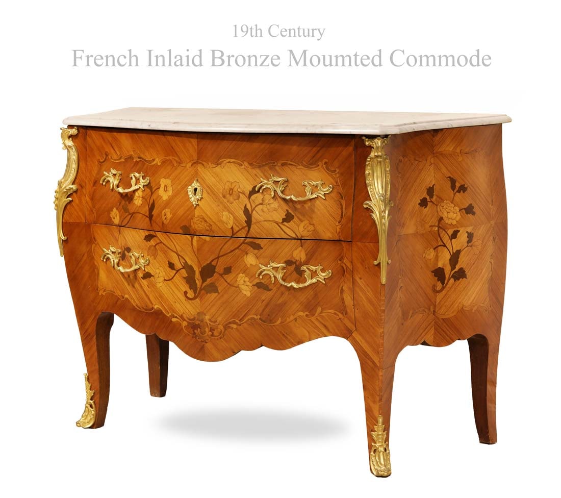 19th C. French Inlaid Bronze Mounted Top Marble Commode/Cabinet (1 of 1)