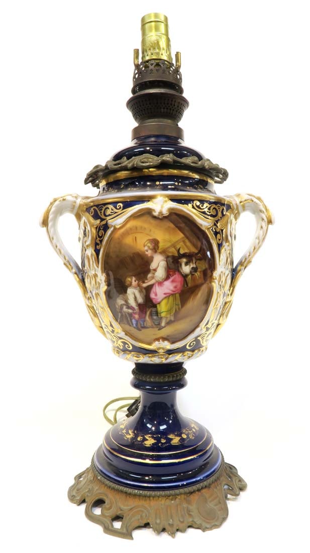 A Large 19th C. Sevres Style Hand Painted Vase/Lamp (1 of 3)