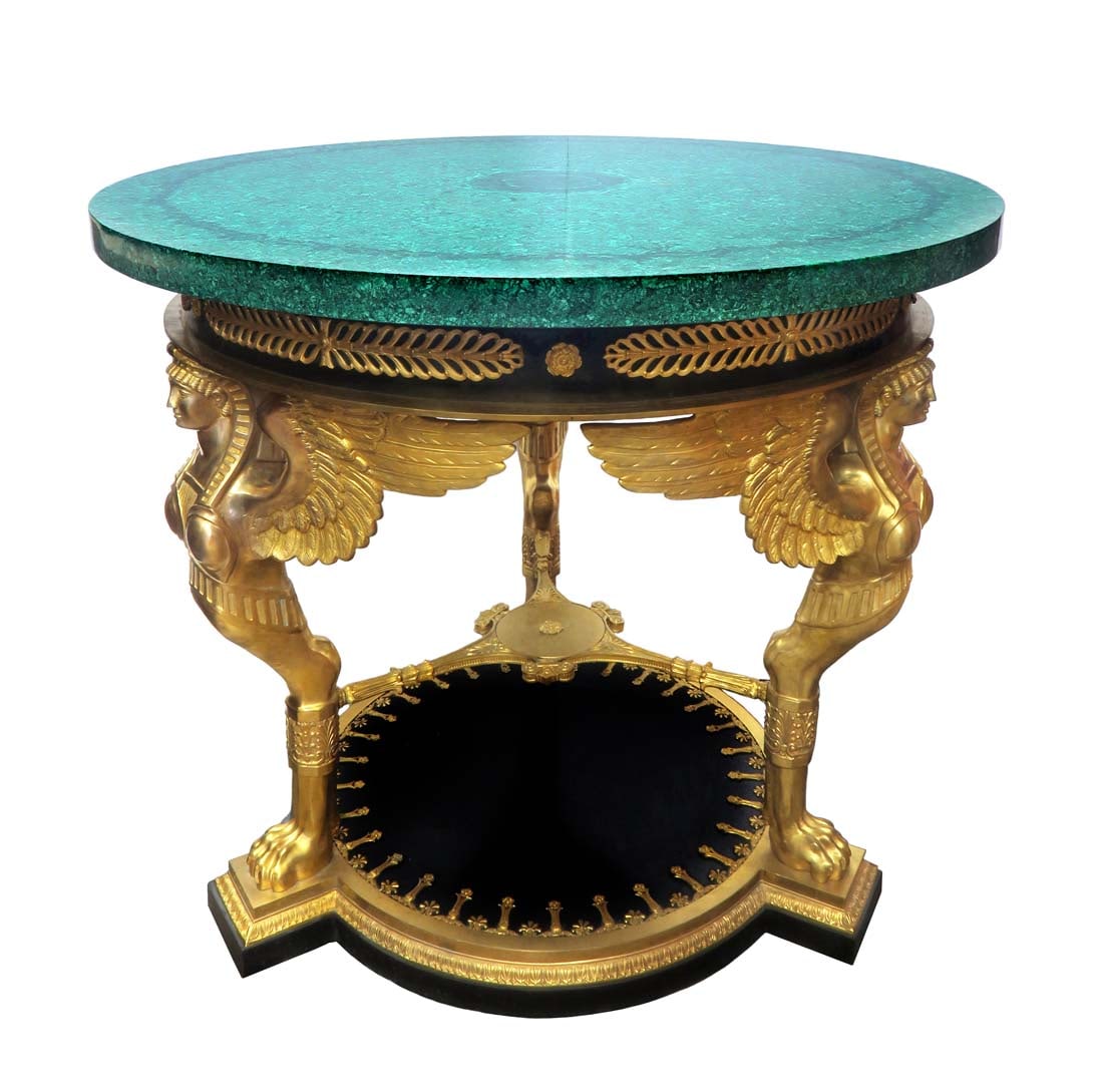 A Large Italian Figural Bronze & Malachite Center Table - 2