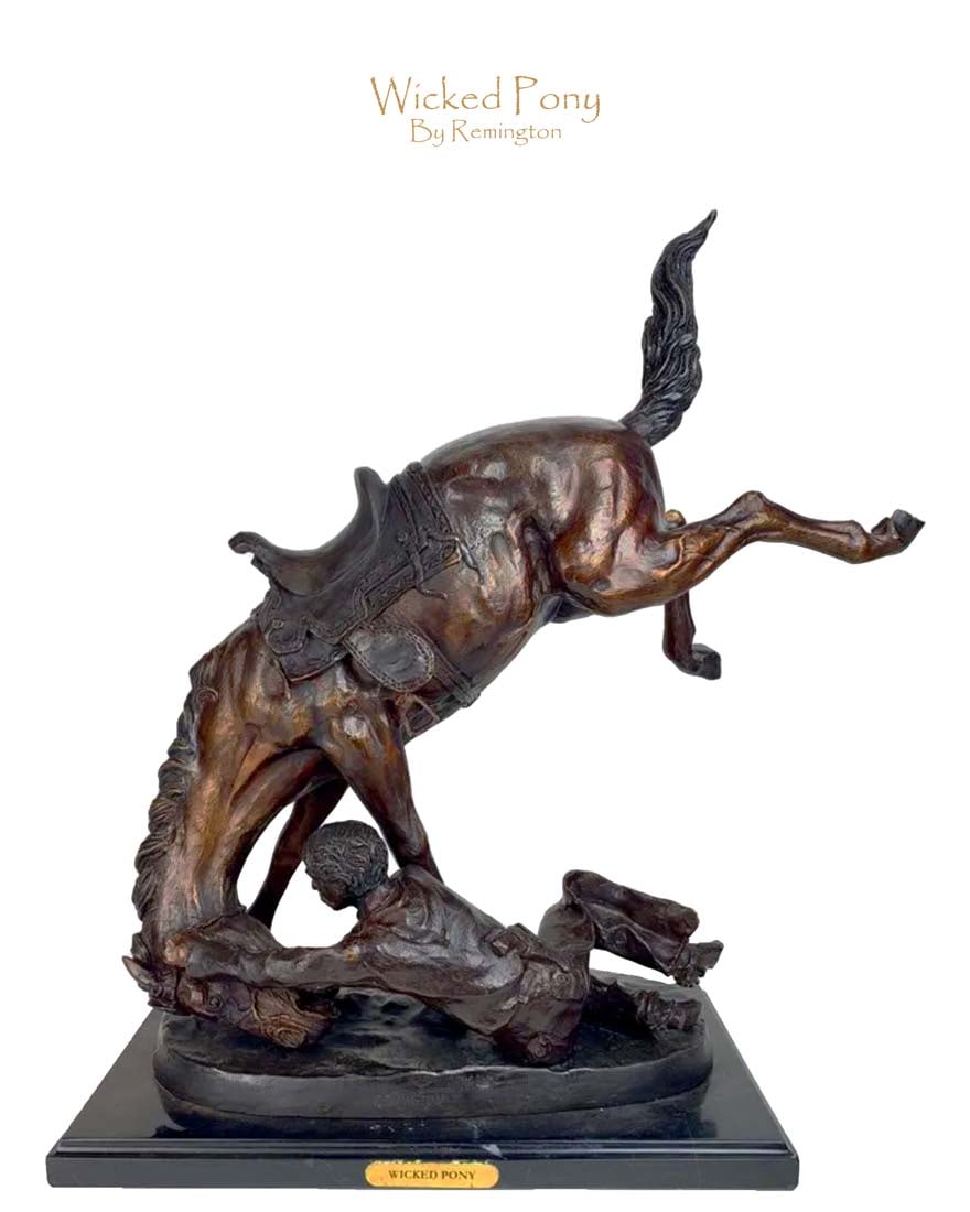 Wicked Pony, Large/Heavy Bronze Statue signed Remington: Large & Heavy Bronze Statue (Wicked Pony) signed Remington. H 24 x L 22" x D 10.1/2"