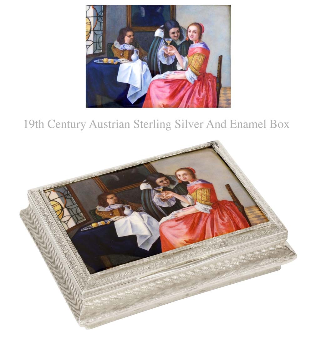 19th C. Austrian Sterling Silver Enamel Jewelry/Trinket Box (1 of 1)