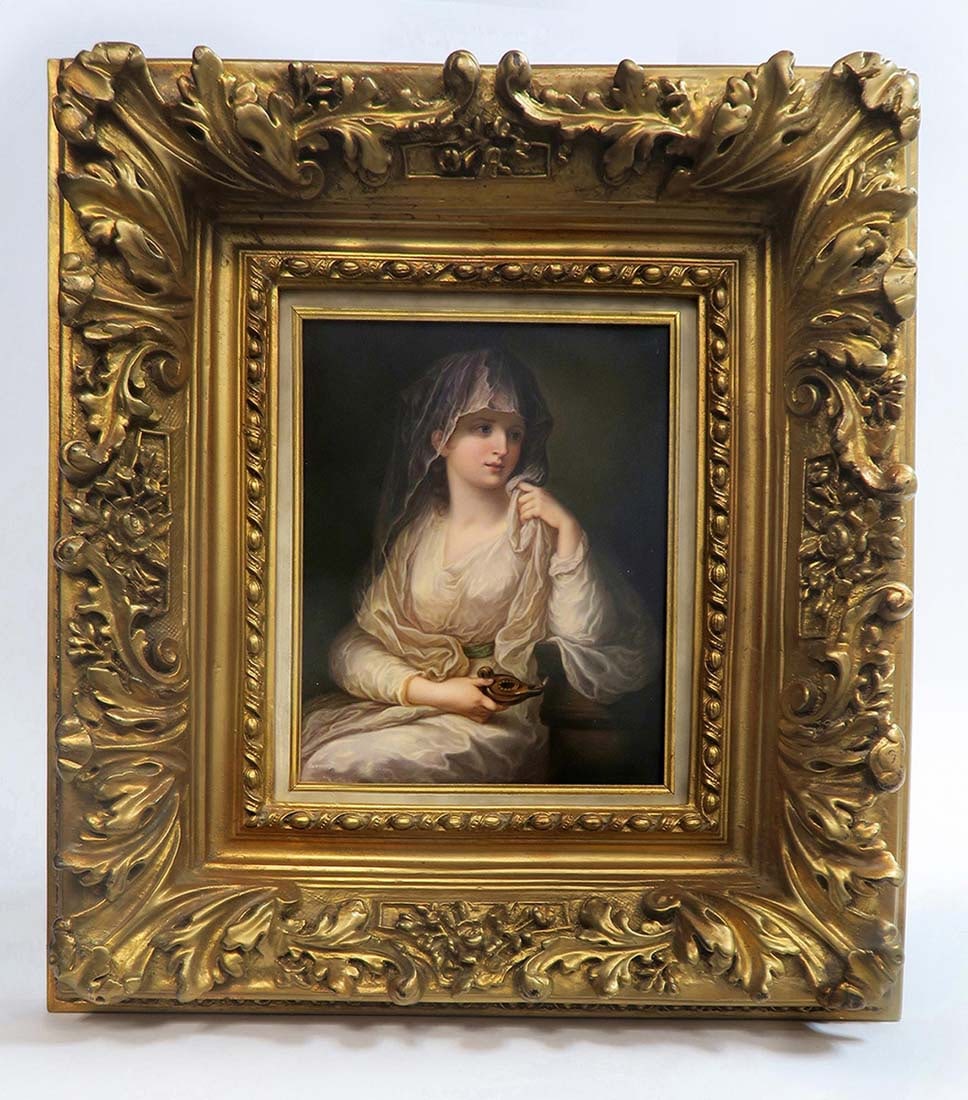 A Large Framed Berlin KPM Plaque of a Maiden: A Large Framed Berlin KPM Plaque of a Maiden. German Hand Painted Porcelain Plaque. Frame: 22" x 19.5", Plaque: 12" x 10"