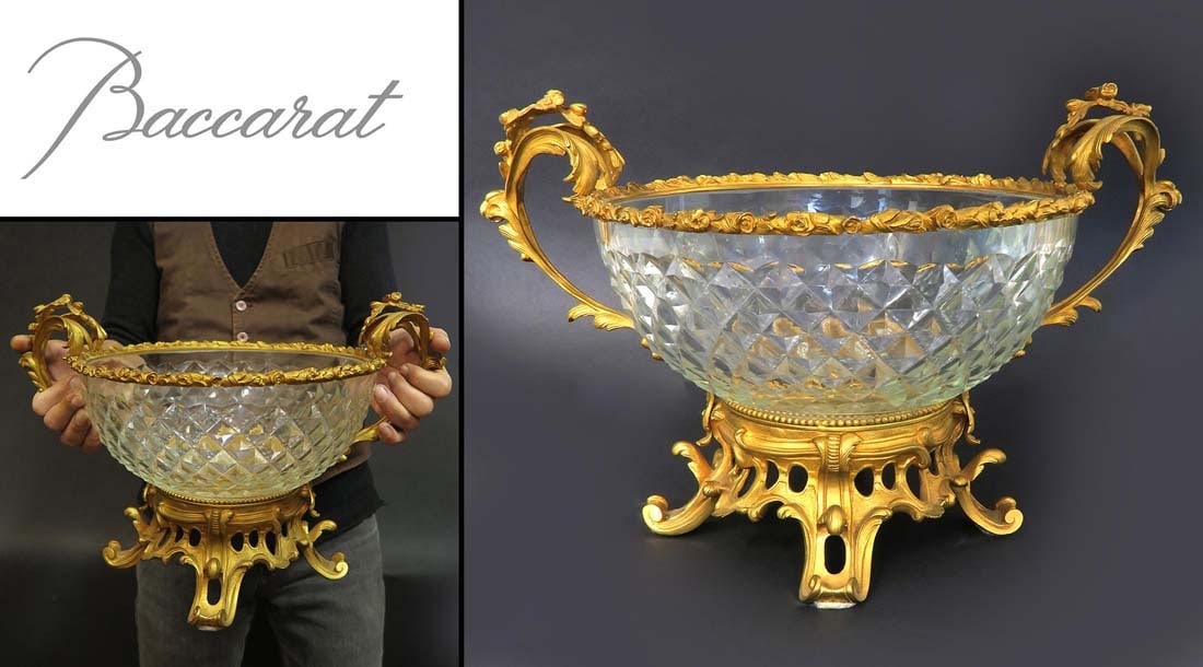 Large 19th C French Bronze/Baccarat Crystal Centerpiece: 19th C. French Bronze & Baccarat Crystal Centerpiece. Unsigned. W 17" x H 11.1/2"