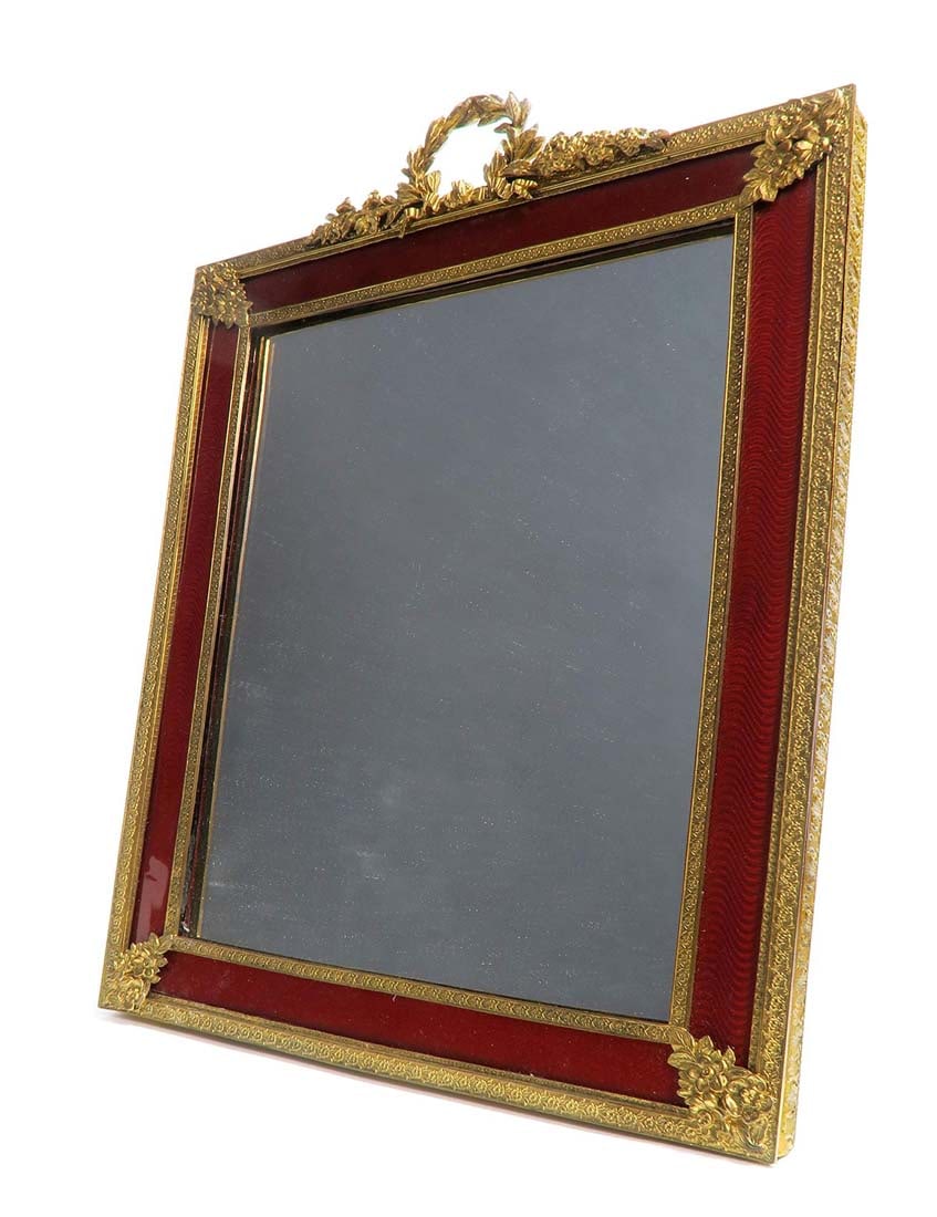 A Large 19th C. French Bronze & Enamel Frame/Mirror: A Large 19th C. French Bronze & Enamel Frame/Mirror. 12.5" x 9"