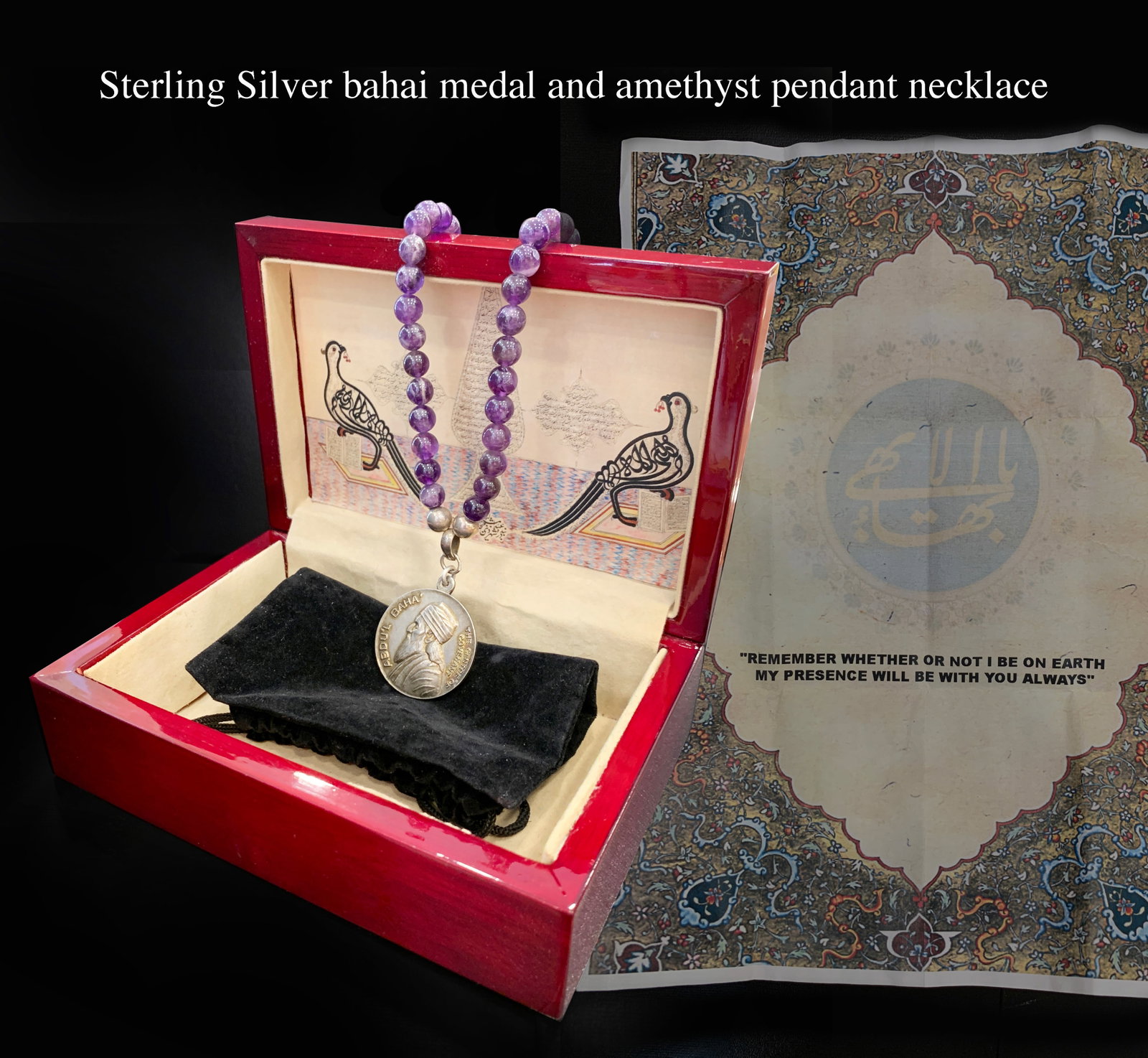 A Sterling Silver Bahai Medal & Amethyst Pendant Necklace, Boxed (1 of 5)