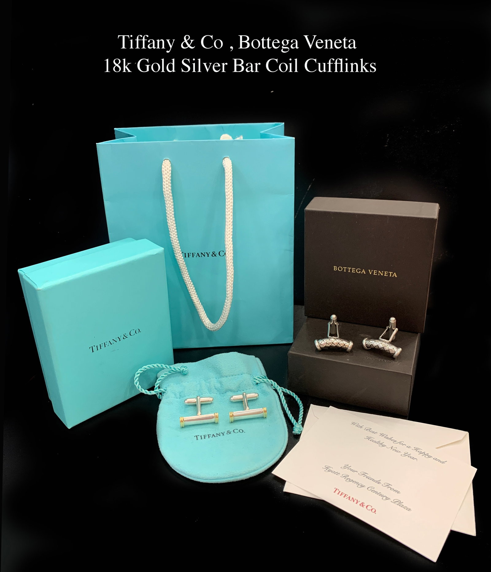 Tiffany & Co. & Bottega Veneta 18k Gold & Sterling Silver Cufflinks: Tiffany & Co. & Bottega Veneta 18k Gold & Sterling Silver Cufflinks with Boxes and Paperwork.