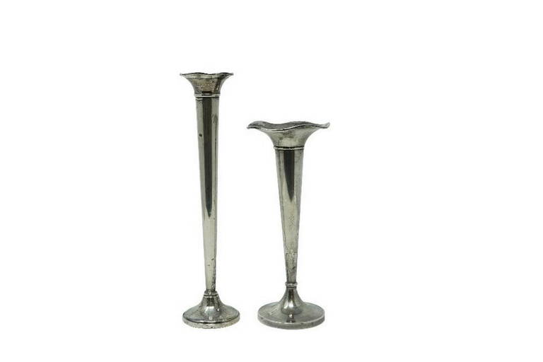Two Sterling Silver Trumpet Vases
