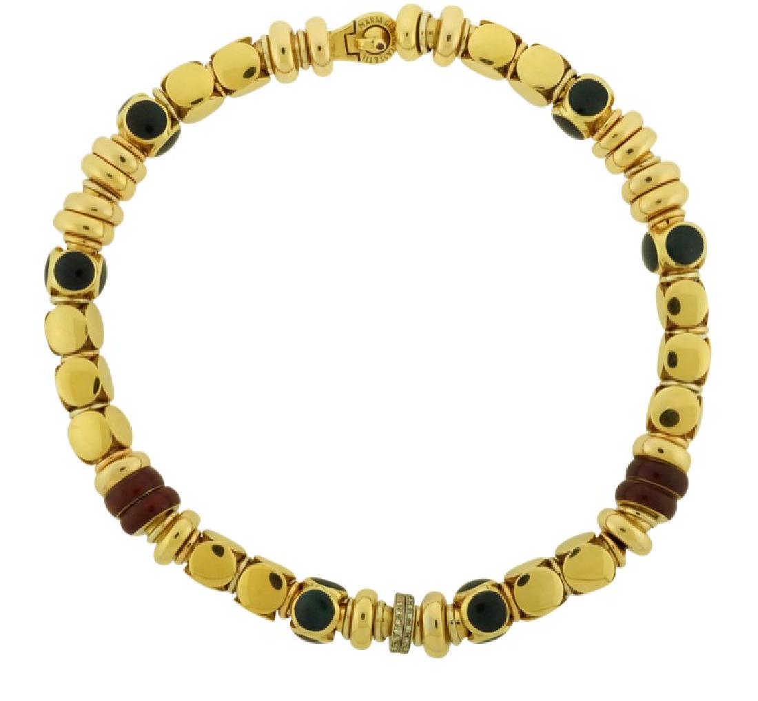 Maria Grazia CassettiÂ Eighteen Karat Yellow Gold,: Lot 187 Maria Grazia Cassetti Eighteen Karat Yellow Gold, Diamond, Onyx and Carnelian Necklace Maria Grazia Cassetti 16.5 inch Eighteen Karat Yellow Gold, Diamond, Onyx and Carneli