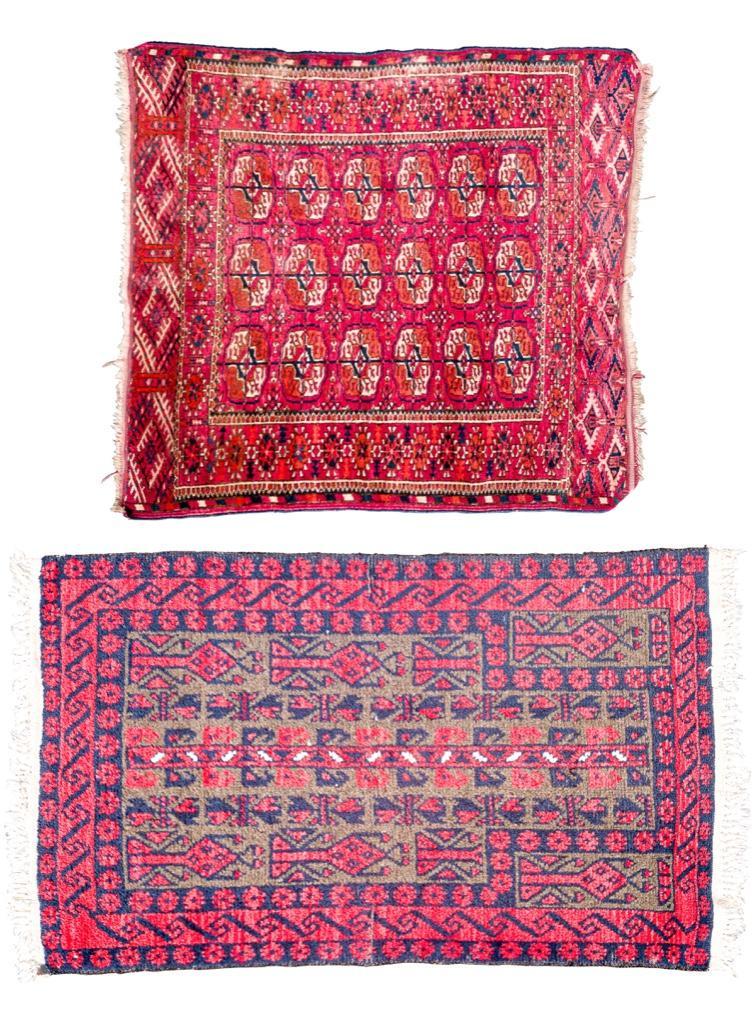 Pair of Oriental Rugs: Lot 273 Two Caucasian Oriental Rugs Late 19th C. with circle pattern: 39 x 35 1/4 in. with linear pattern: 57 1/2 x 33 1/2 in. Estimate: $200-$400 Condition: good, both ha
