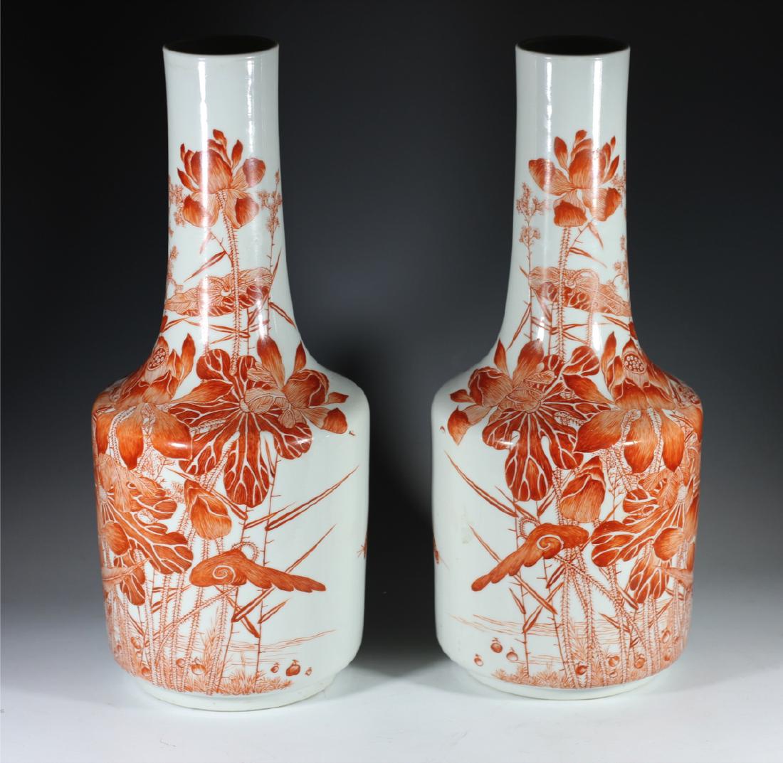 Pair of Chinese iron red painted vases (1 of 8)