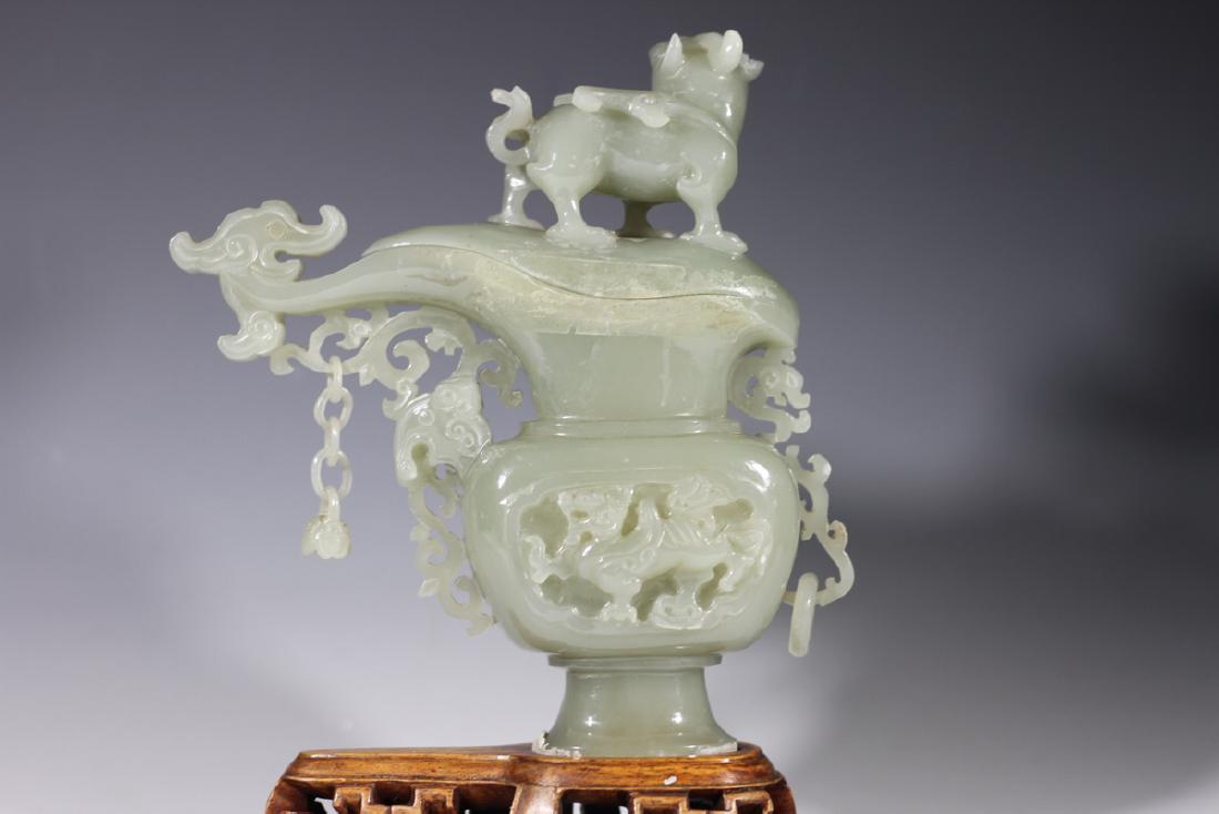 Chinese celadon jade carved vase (1 of 6)