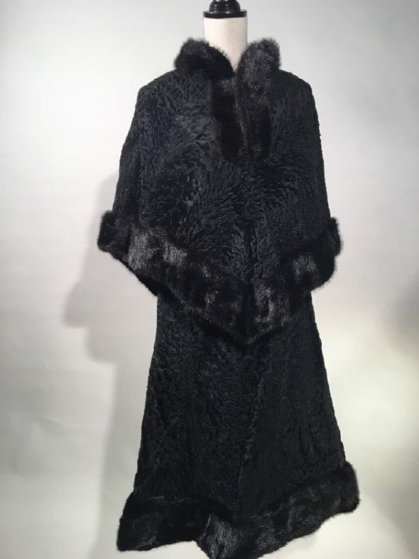 Broadtail Lamb Poncho, Mink Trim (1 of 13)
