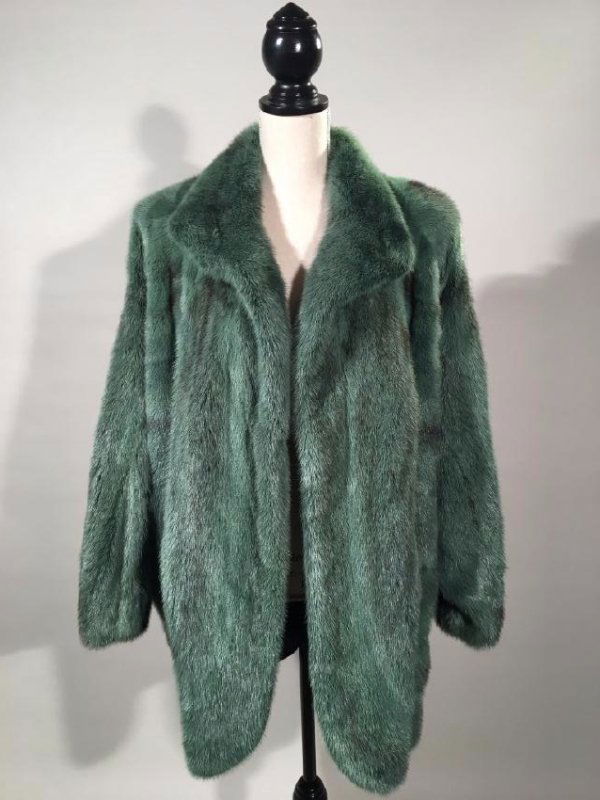 Dyed Green Long-Haired Mink Coat (1 of 9)