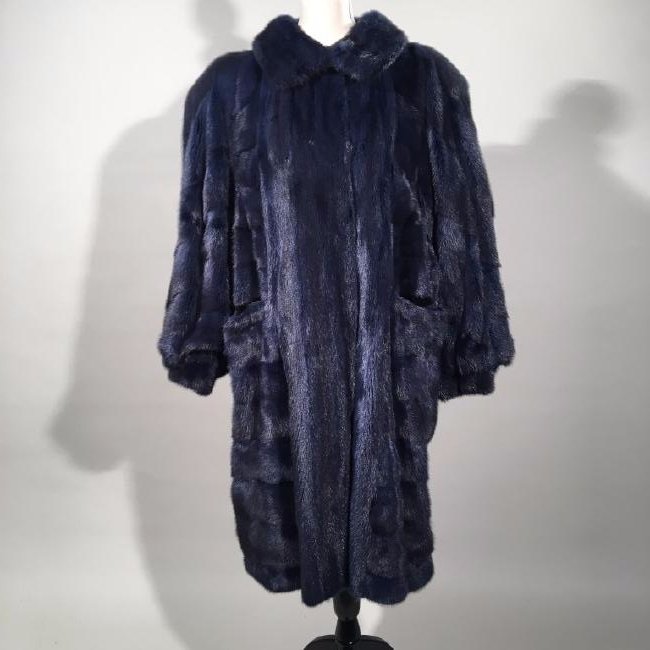 Dyed Navy Blue Long-Haired Mink Coat (1 of 10)