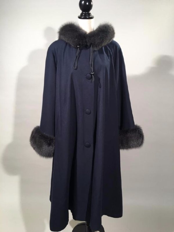 Blue Cloth Coat With Hood, Grey Fox Trim (1 of 13)