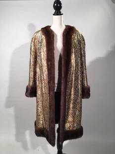 Gold Lame' Coat With Mink Trim And Lining: Gold Lame' coat with Mahogany Mink trim and lining, size Medium-Large, Dimensions: 18" w x 40" l x 24" sleeves