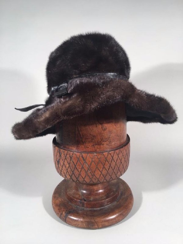 Ranch Mink Hat, Leather Band: Ranch Mink hat with large brim and leather band.