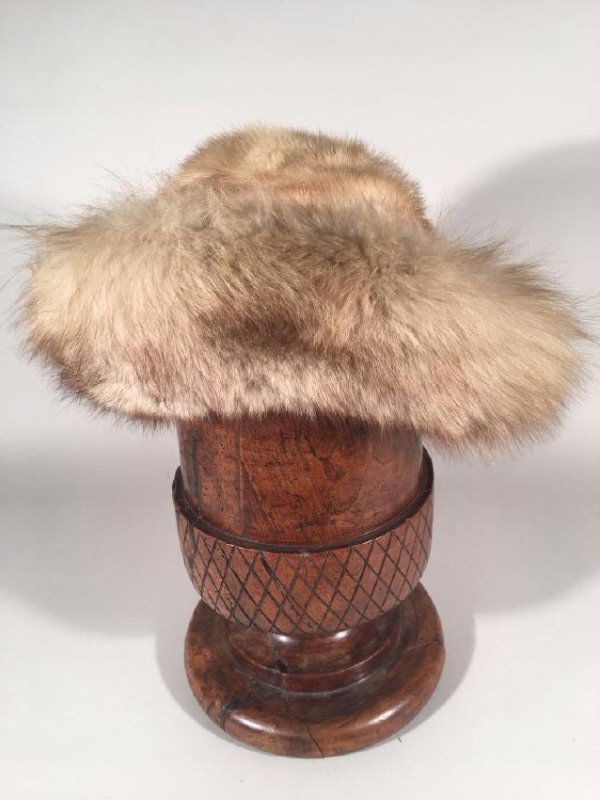 Mink Hat With Fox Brim: Cream colored Mink hat, with Fox brim.