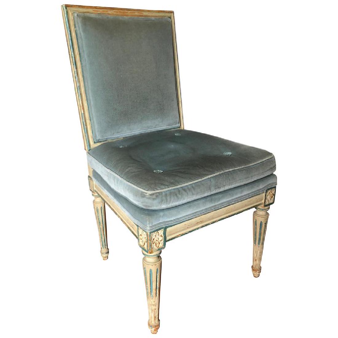 Louis XVI Style Side Chair, Blue Velvet (1 of 9)