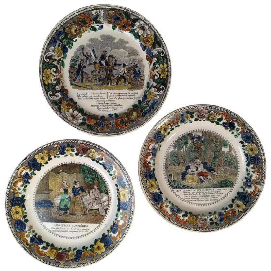 Set Of 3 Creil Transferware Plates, French 19th C. (1 of 6)
