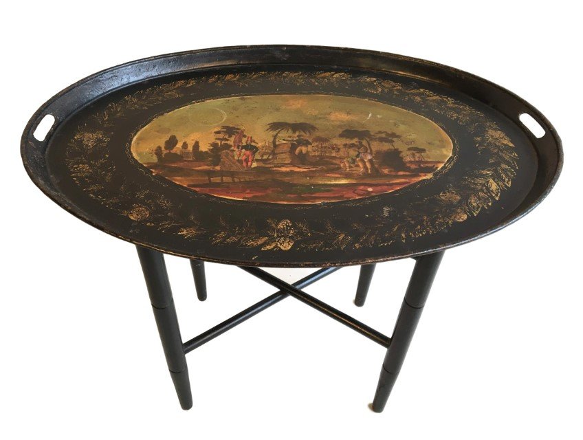 French Tole Tray Table, 19th C. (1 of 6)