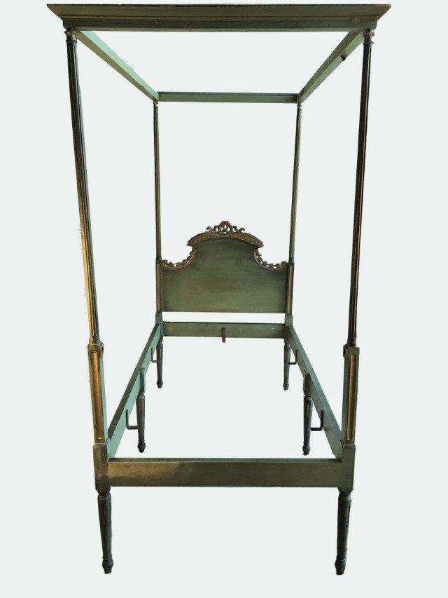 Louis XVI Style Canopy Bed,, Green Paint (1 of 8)