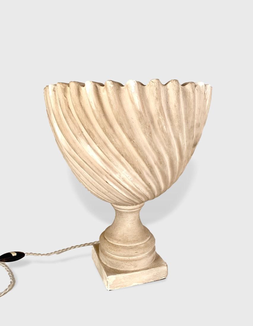 1940's Urn-Form Table Lamp Plaster: A 1940's plaster spiral decorated urn-form lamp, France. Dimensions: 12" dia x 15.5" h Rewired.