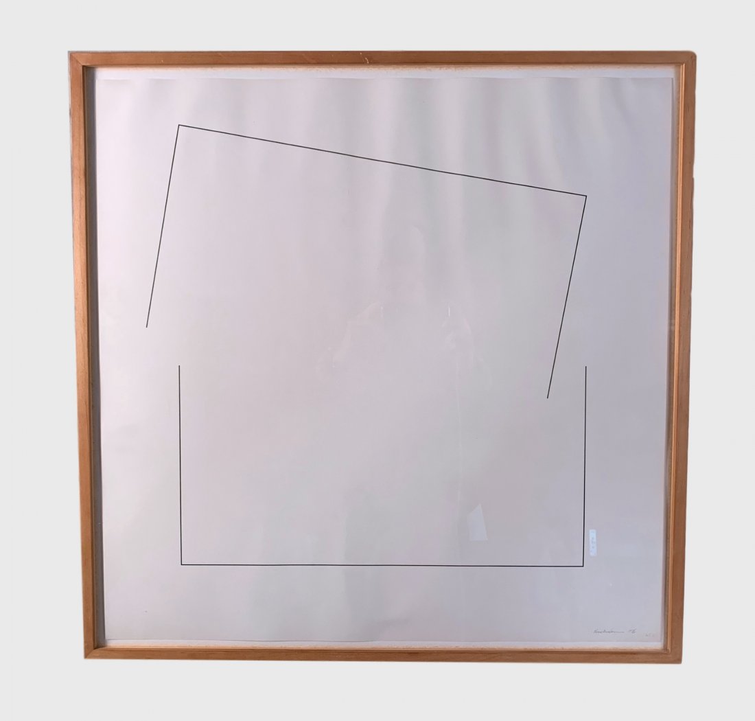 Bernard Kirschenbaum, Work On Paper: An ink on paper drawing by Bernard Kirschenbaum (1924-2016), "Broken Square" 1973. Framed and matted under glass. Dimensions: 24.5" x 24.5"